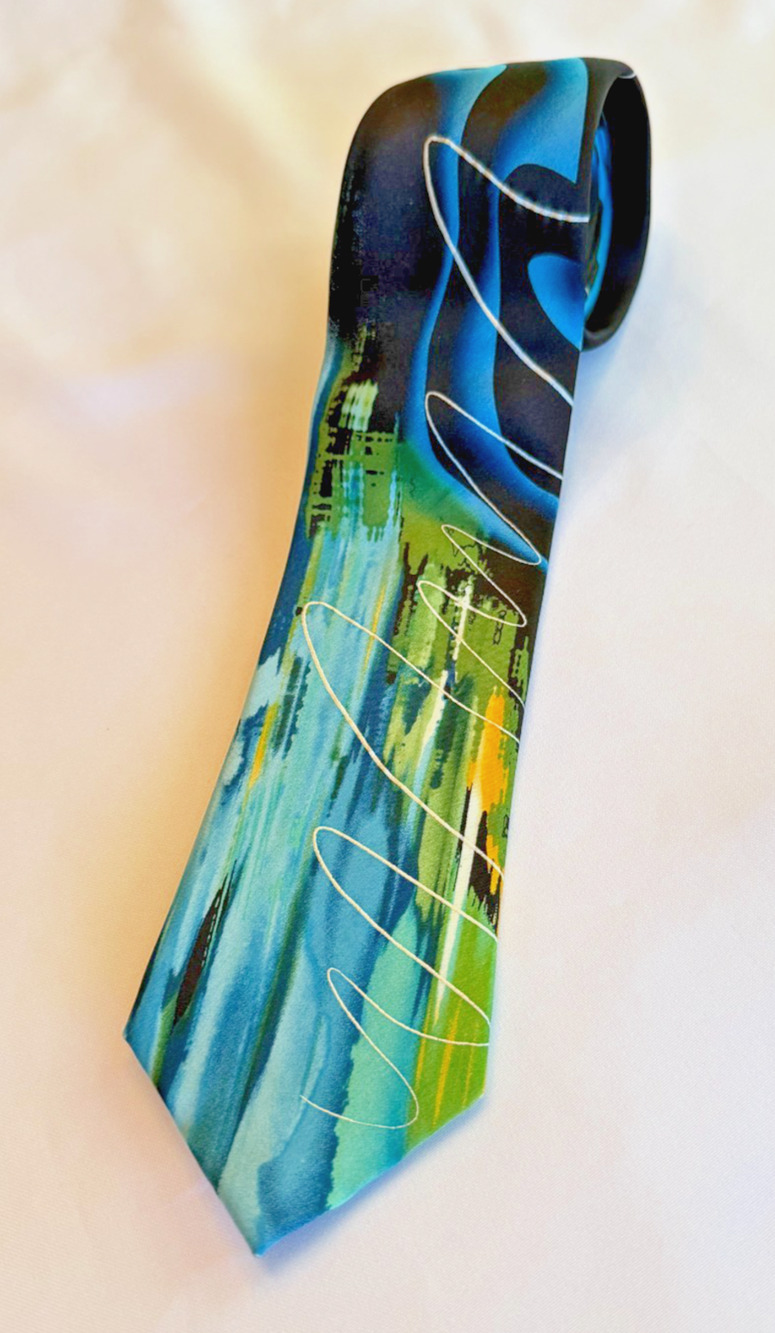 Jerry Garcia 100% Silk Tie New York at Night Blue Green Black Abstract Office